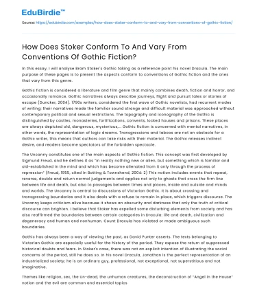 How Does Stoker Conform To And Vary From Conventions Of Gothic Fiction?