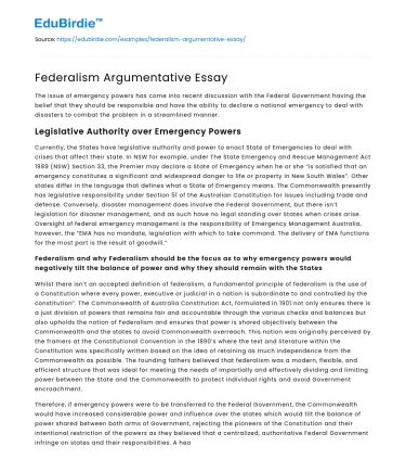 Federalism Argumentative Essay
