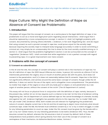 Problem with defining rape as absence of consent
