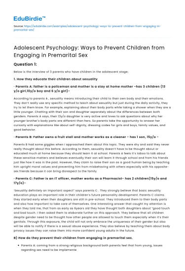 How to Prevent Premarital Sex: Adolescent Psychology