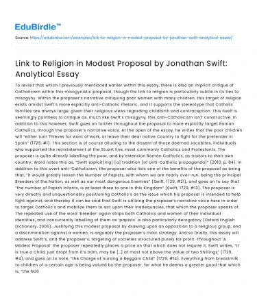 Link to Religion in Modest Proposal by Jonathan Swift