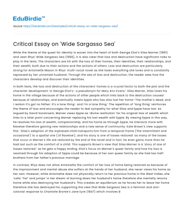 Critical Essay on ‘Wide Sargasso Sea’