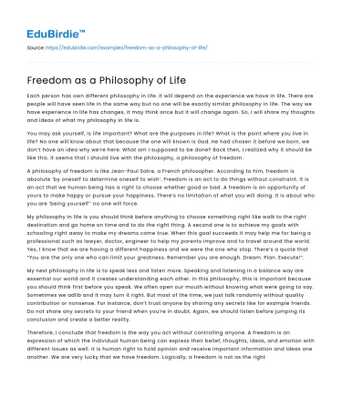 Freedom as a Philosophy of Life