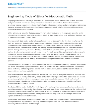 Engineering Code of Ethics Vs Hippocratic Oath