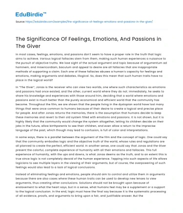 The Significance Of Feelings, Emotions, And Passions in The Giver
