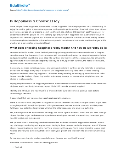Is Happiness a Choice: Essay