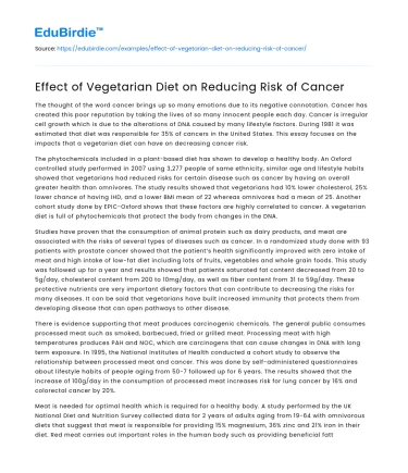 Effect of Vegetarian Diet on Reducing Risk of Cancer