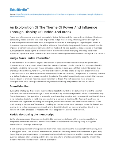 Power and influence in Hedda and Brack