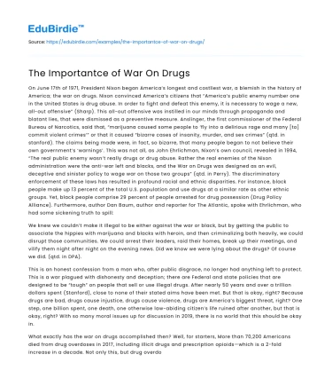 The Importantce of War On Drugs