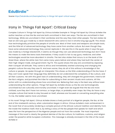 Irony in ‘Things Fall Apart’: Critical Essay