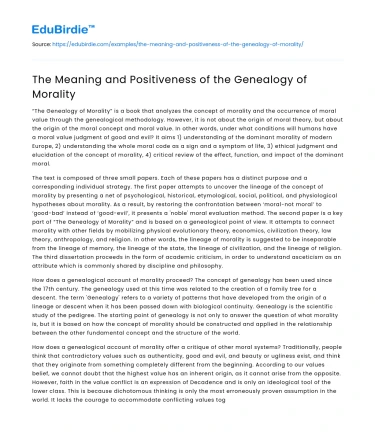 The Meaning and Positiveness of the Genealogy of Morality