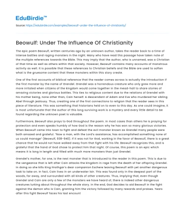Beowulf: Under The Influence Of Christianity