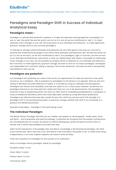 Paradigm Shifts: Key Drivers in Personal Success