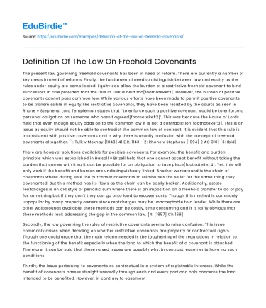 Definition Of The Law On Freehold Covenants