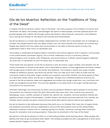 Día de los Muertos: Reflection on the Traditions of “Day of the Dead”