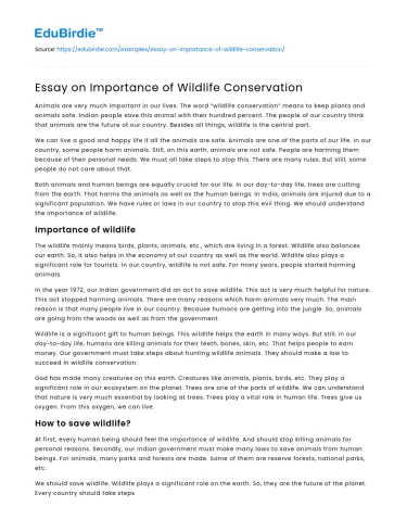 Essay on Importance of Wildlife Conservation