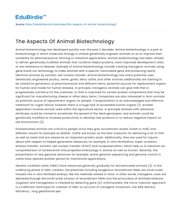 The Aspects Of Animal Biotechnology