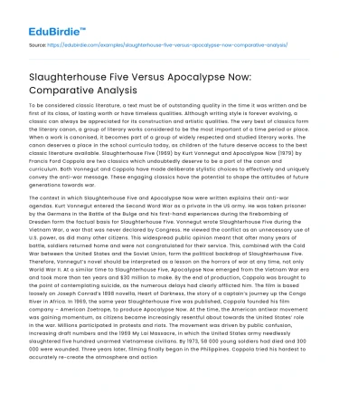 Slaughterhouse Five Versus Apocalypse Now: Comparative Analysis