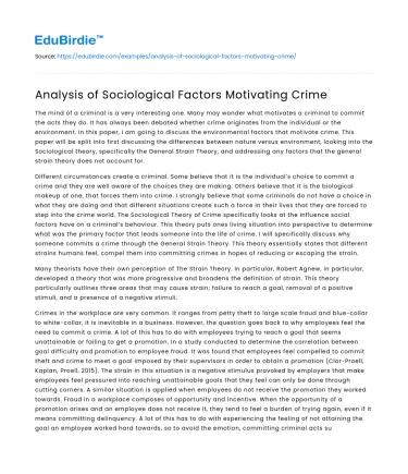 Analysis of Sociological Factors Motivating Crime