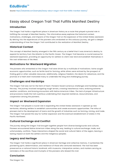 Essay about Oregon Trail That Fulfills Manifest Destiny