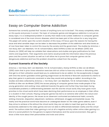 Computer Game Addiction