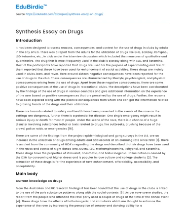 Synthesis Essay on Drugs