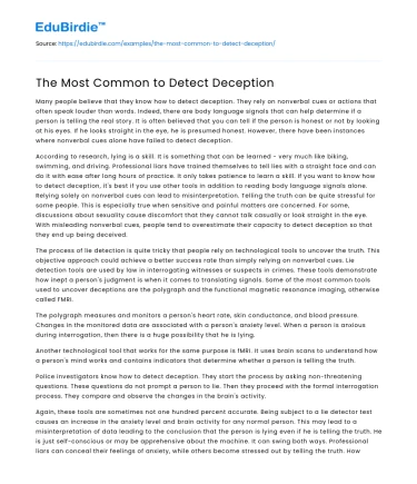 The Most Common to Detect Deception