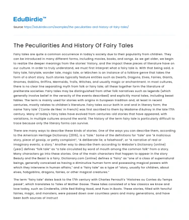 The Peculiarities And History Of Fairy Tales