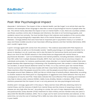 Post-War Psychological Impact