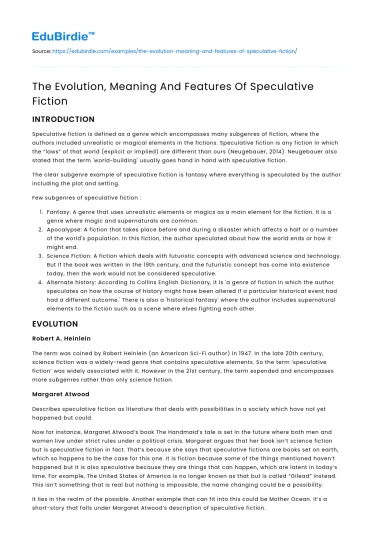 The Evolution, Meaning And Features Of Speculative Fiction