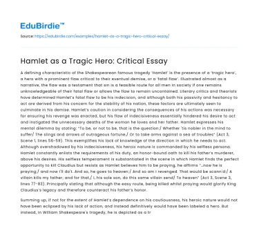 Hamlet as a Tragic Hero: Critical Essay