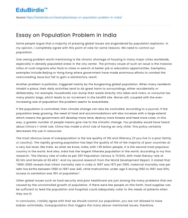Essay on Population Problem in India