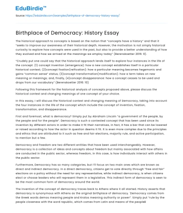 Birthplace of Democracy: History Essay