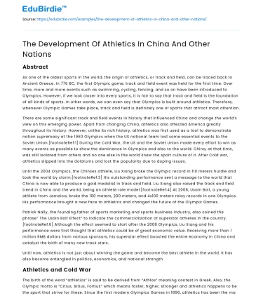 The Development Of Athletics In China And Other Nations