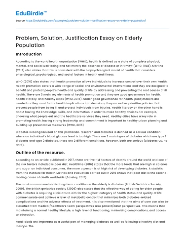 Problem, Solution, Justification Essay on Elderly Population