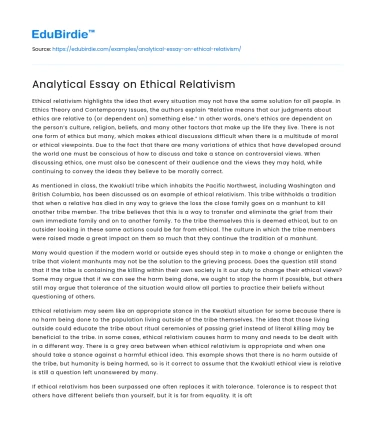Analytical Essay on Ethical Relativism
