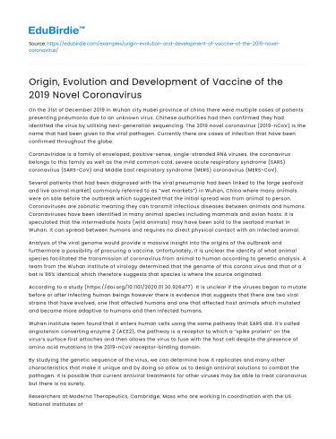 Origin, Evolution and Development of Vaccine of the 2019 Novel Coronavirus