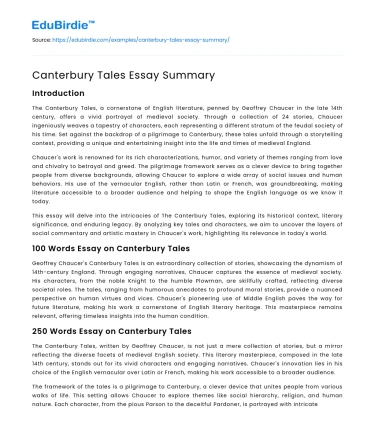 Canterbury Tales Essay Summary