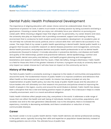 Dental Public Health Professional Development