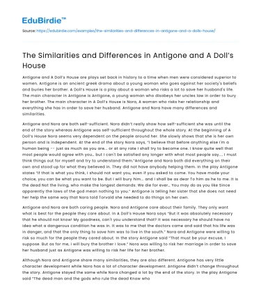 The Similarities and Differences in Antigone and A Doll’s House