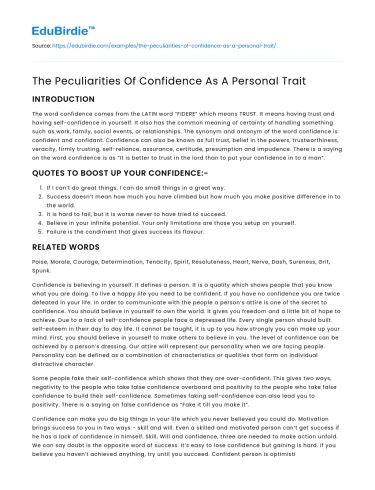 The Peculiarities Of Confidence As A Personal Trait