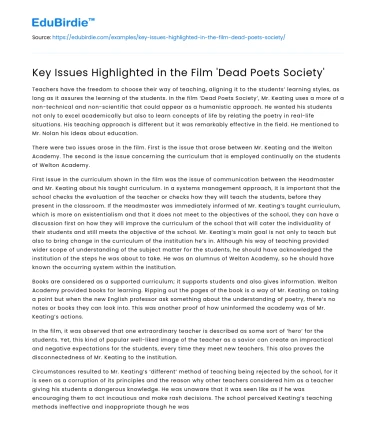 Key Issues Highlighted in the Film ‘Dead Poets Society’