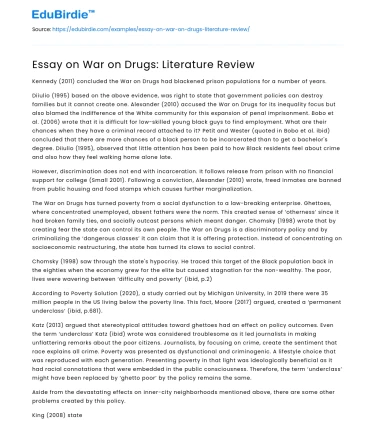 Essay on War on Drugs: Literature Review