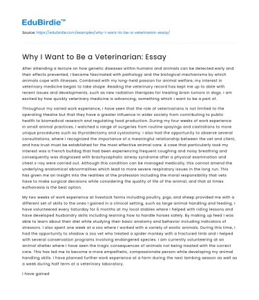 Why I Want to Be a Veterinarian: Essay