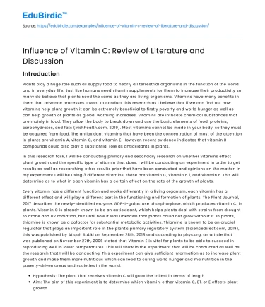Influence of Vitamin C: Review of Literature and Discussion