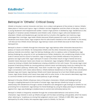 Betrayal in ‘Othello’: Critical Essay