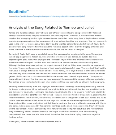 Analysis of the Song Related to ‘Romeo and Juliet’