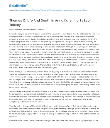 Themes Of Life And Death In Anna Karenina By Leo Tolstoy