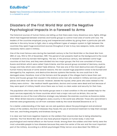 Negative Psychological Impacts of WWI in Farewell to Arms