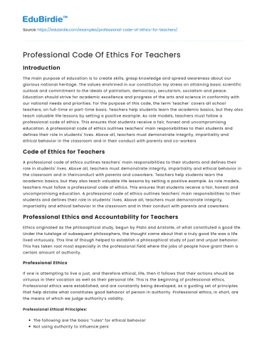 Professional Code Of Ethics For Teachers